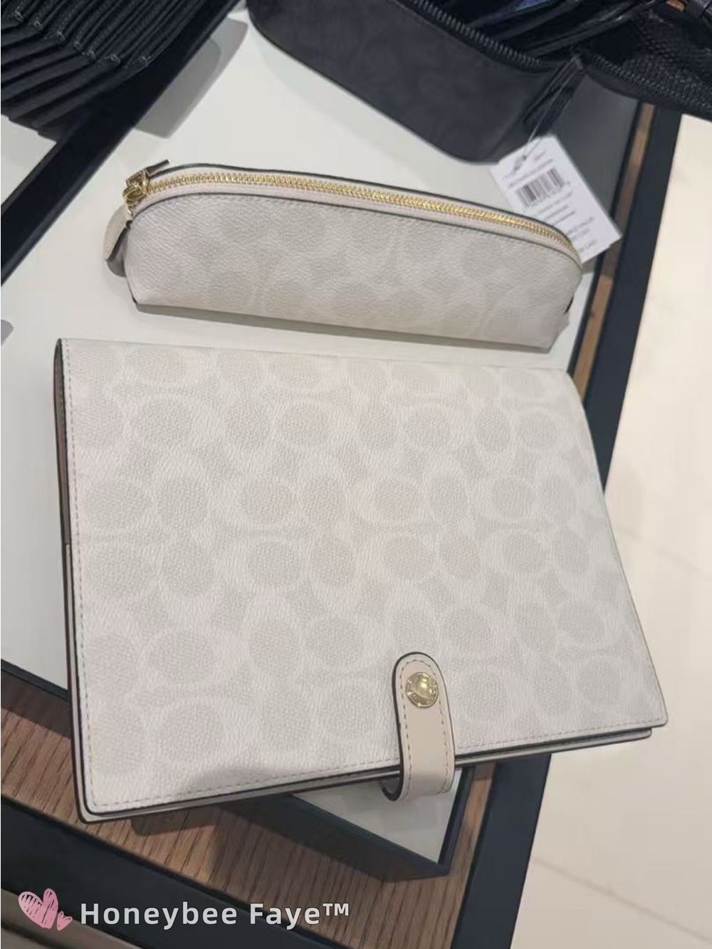 Coach notebook and pencil case bundle in Signature Canvas chalk/white